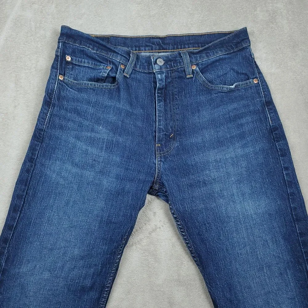 Levis 505 Jeans Mens 34x32 Blue Medium Wash Straight Stretch Zip Fly Denim